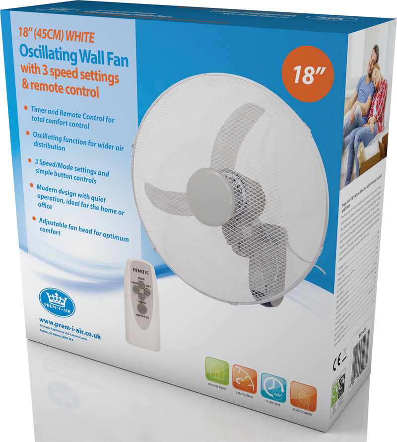 Prem-I-Air 18 (45 cm) Wall Fan with Remote Control and Timer