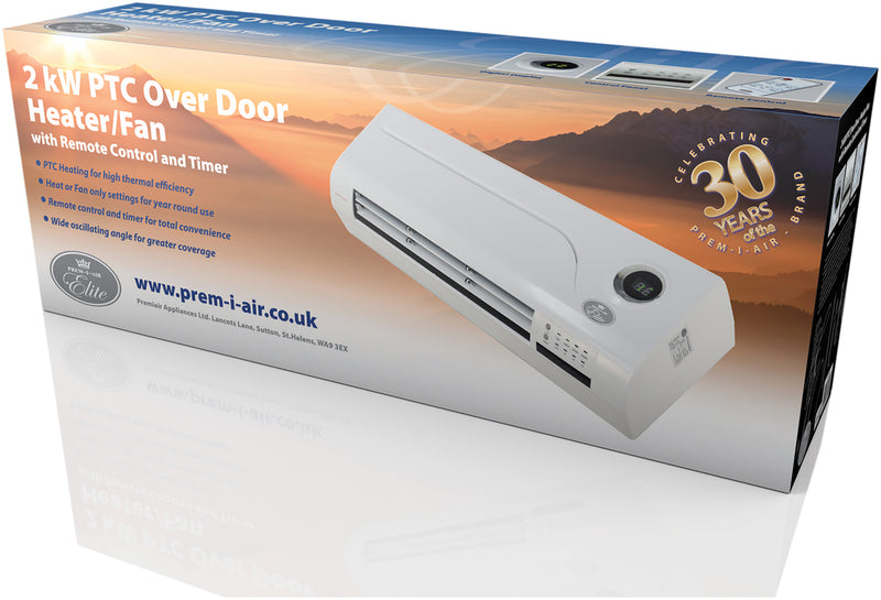 2kW PTC Over Door Heater/Fan with Remote Control and 24 Hour 7 Day Timer