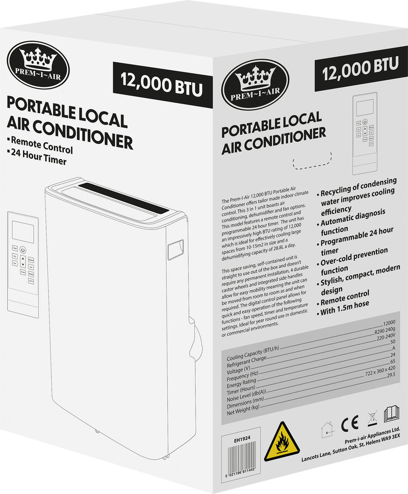 Prem-I-Air 12,000 BTU Portable Local Air Conditioner and Remote Control (EH1924)
