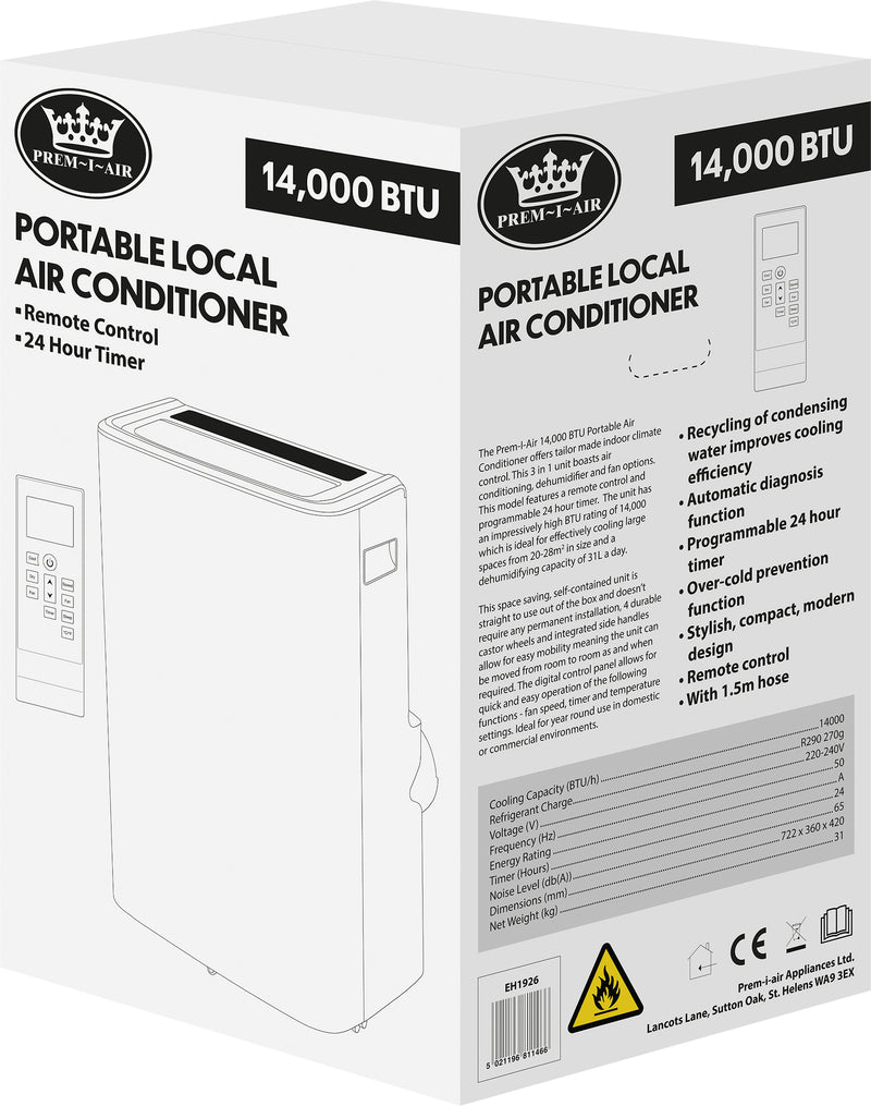 Prem-I-Air 14,000 BTU Portable Air Conditioner and Remote Control (EH1926)