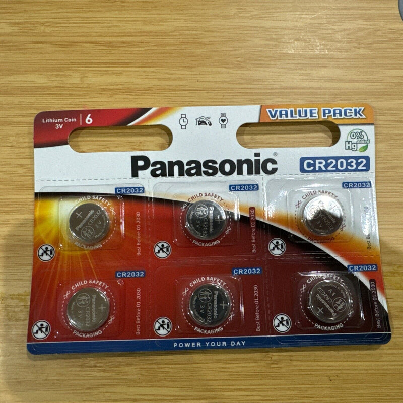6 x Panasonic CR2032 Lithium Coin Cell 2032 3V Battery