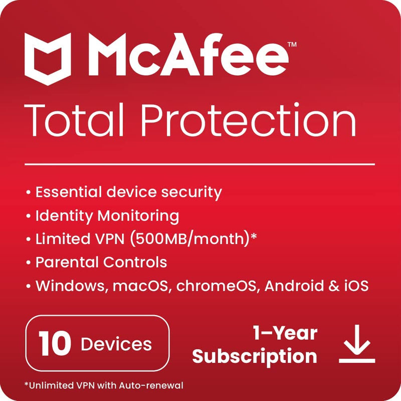 McAfee Total Protection 2024 10 Devices, 1 Year + VPN - Download Version