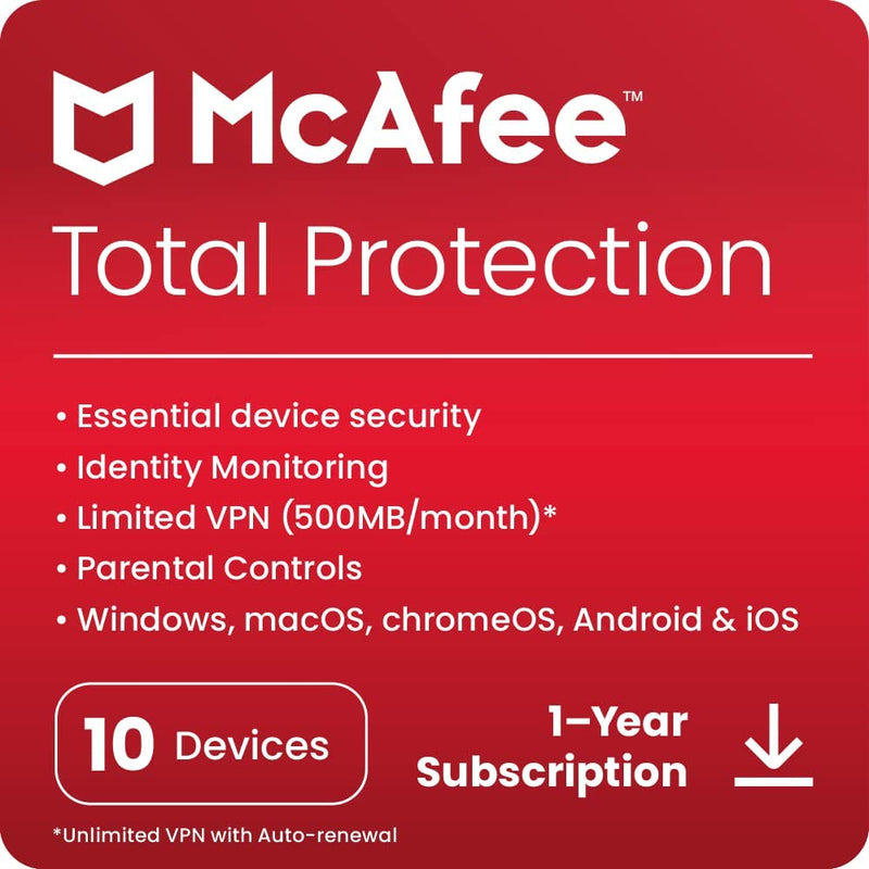 McAfee Total Protection 2023 10 Devices, 1 Year + VPN - Download Version