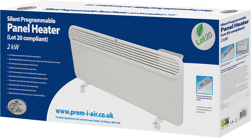 Prem-i-air Slimline, Wall and Floor Mounting Programmable Panel Heater With Silent Operation (EH1556)