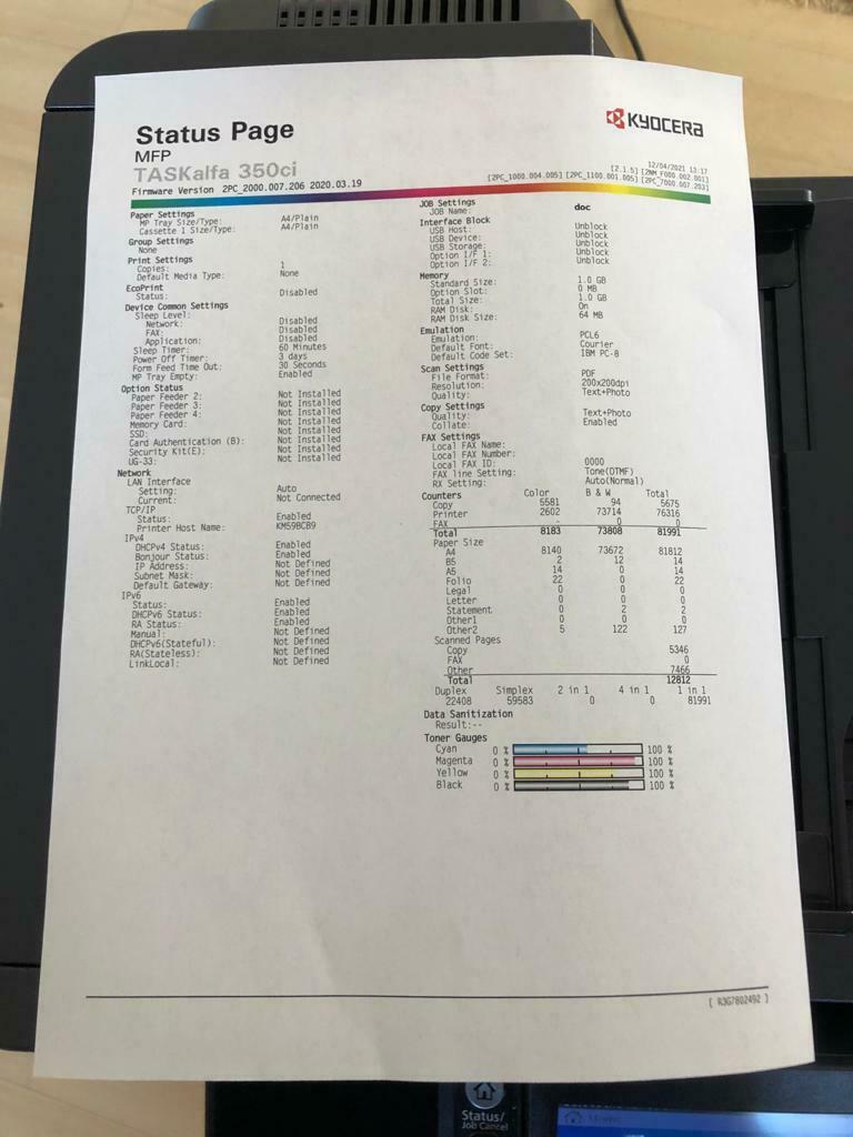 Kyocera TASKalfa 350ci A4 Colour Multifunction Laser Printer