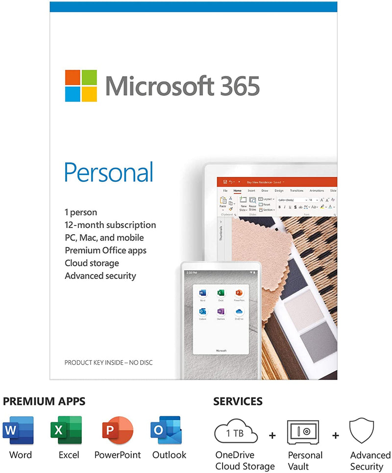 Microsoft 365 Personal | Office 365 apps | 1 user | 1 year subscription | PC/Mac, Tablet and phone| box